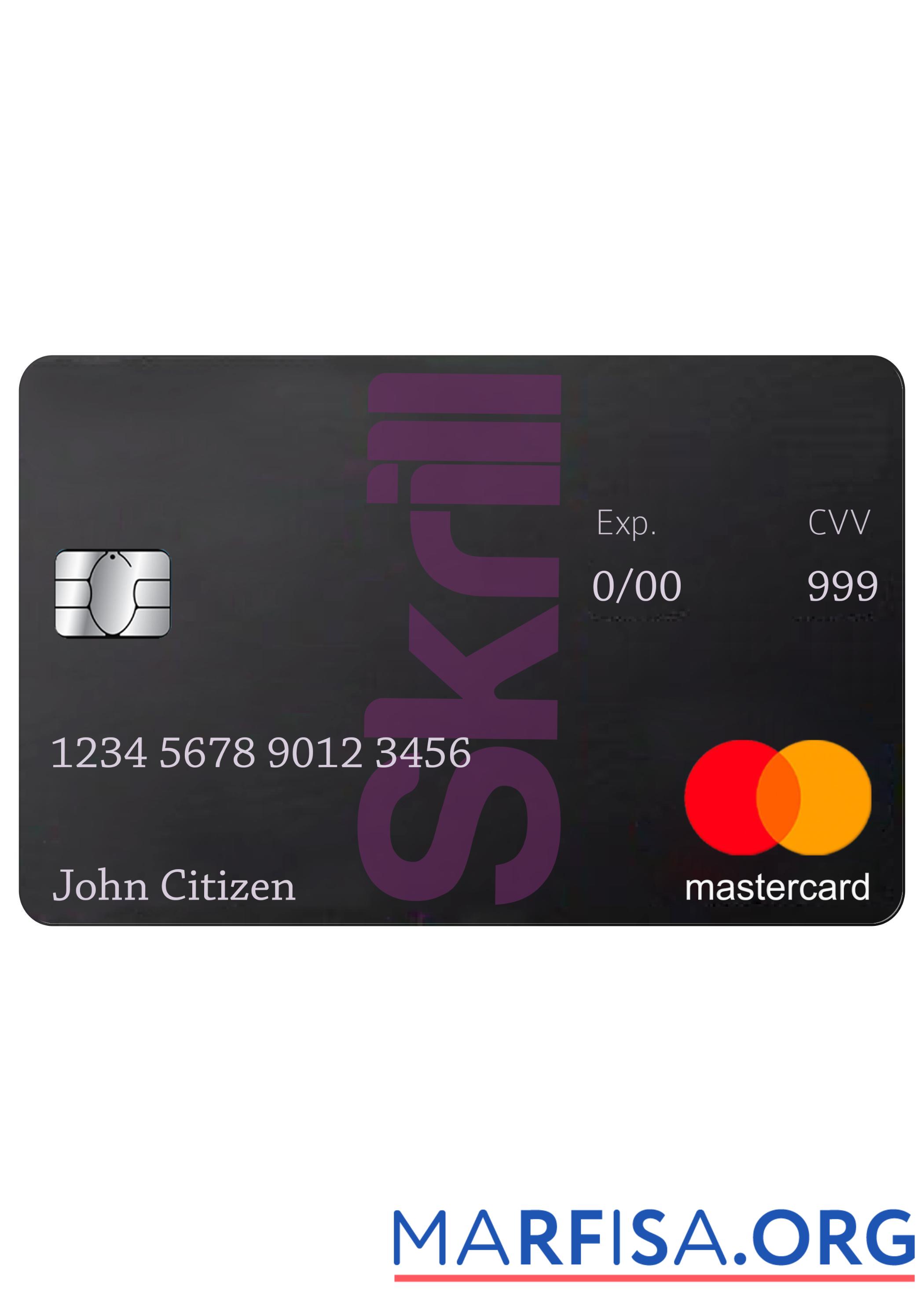 Printable Skrill Mastercard Debit card template in PSD format, fully editable
